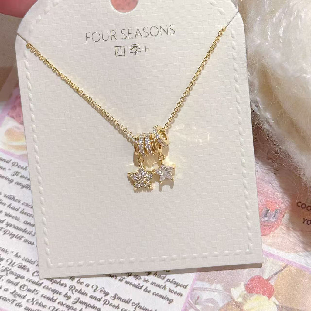 Double Lucky Star Clavicle Necklace, High-End Fashion All-Match Women Necklace for Valentine Gift