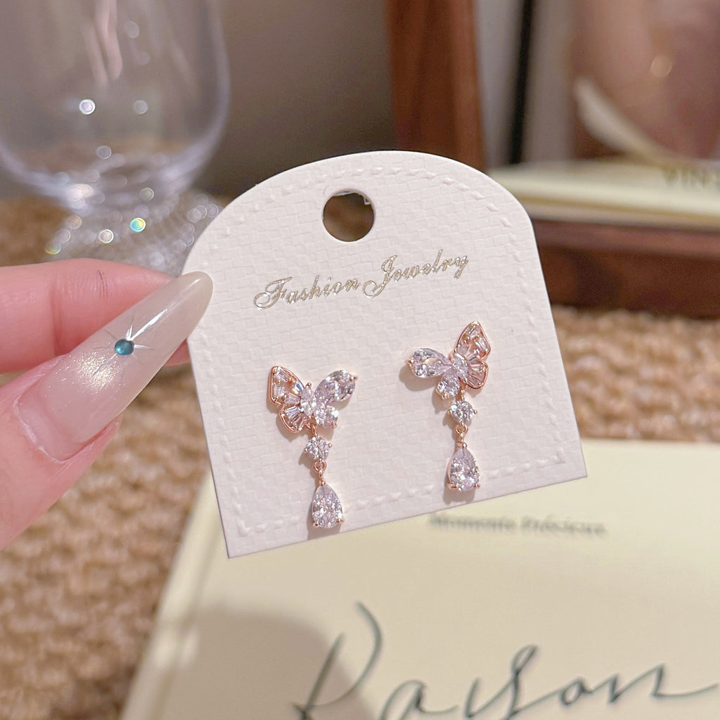 Moonlight Butterfly Water Drop Earrings, Luxury High Grade S925 Silver Needle Earrings, Exquisite Atmosphere Versatile Stud Earrings
