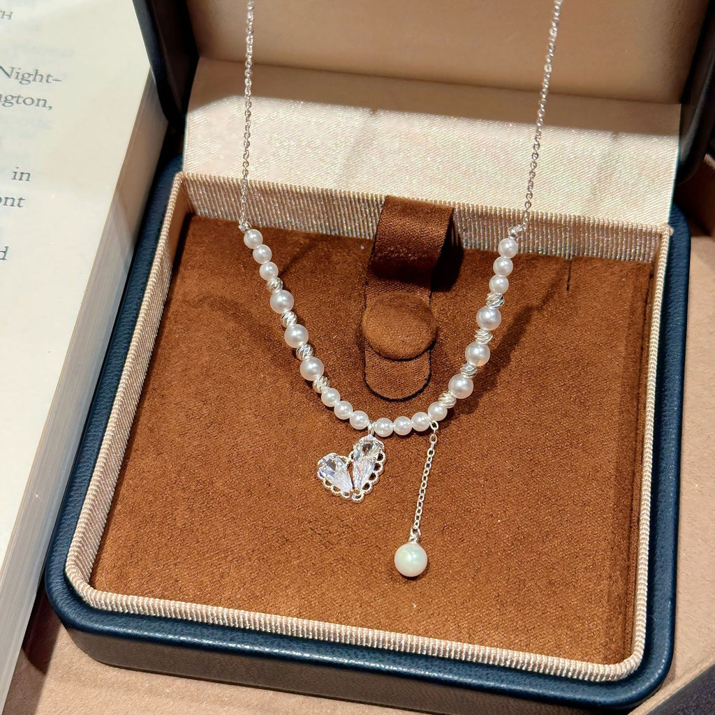 French Style Heart Pearl Necklace, Elegant High-end Pendant Chain, Exquisite Fashion Jewelry for Daily Wear