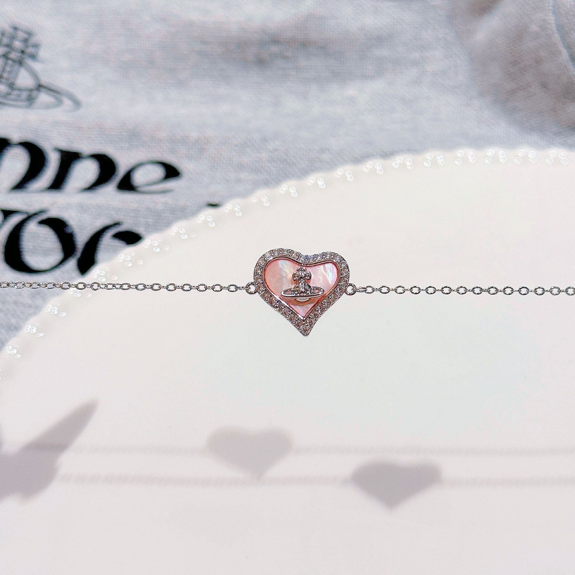 Saturn Heart Zircon Bracelet, Luxury Niche Vivienne Style Punk Hand Jewelry for Women