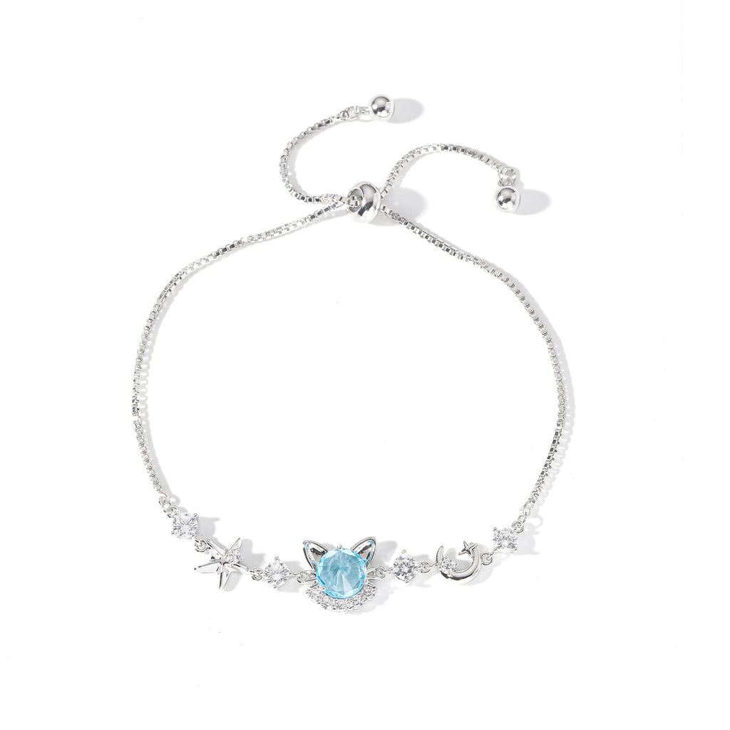 Korean Style Cute Cat Zircon Adjustable Bracelet, Delicate Light Luxury Fashion Hand Jewelry, Best Gift for Best Friend
