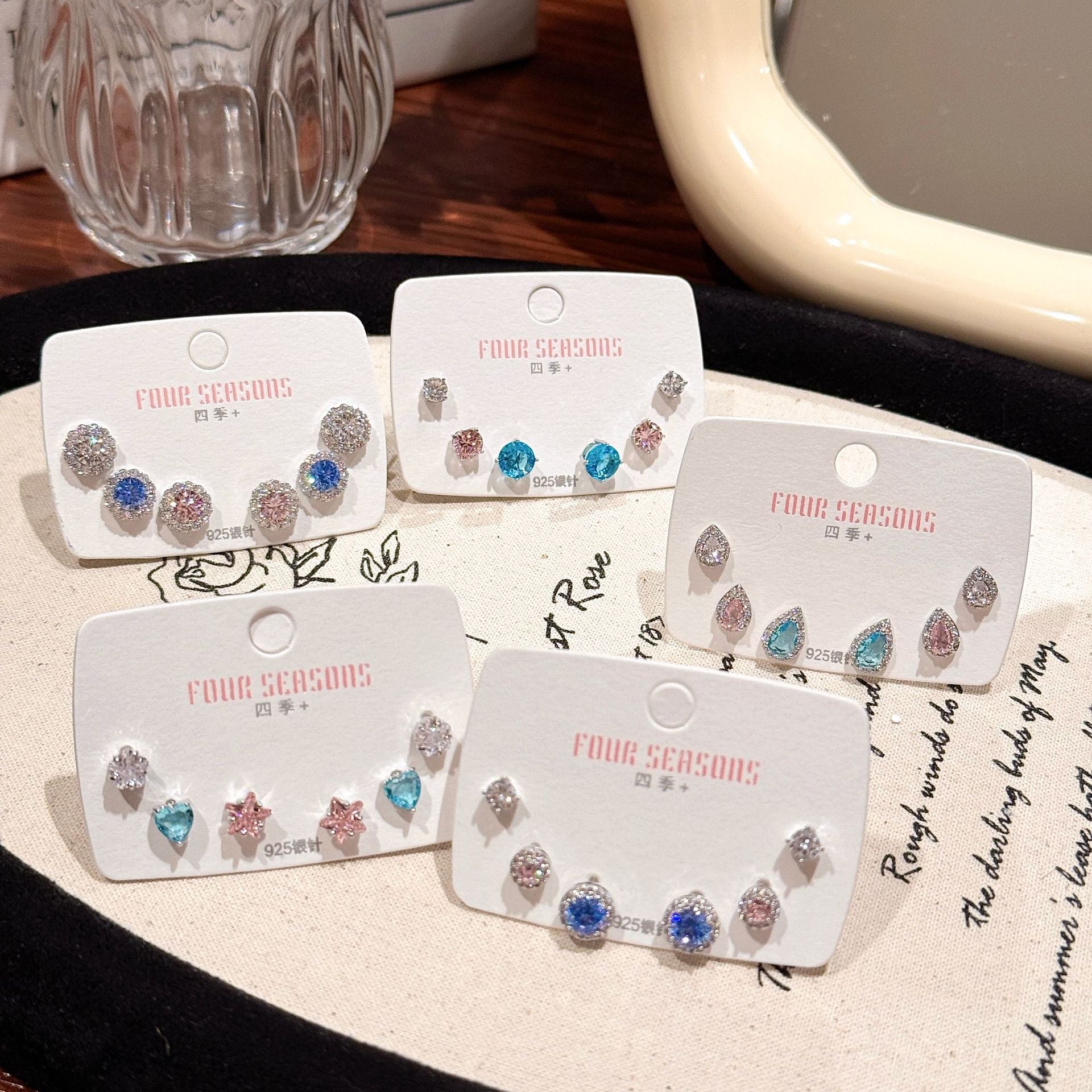 Women 3 Pairs Bling Bling Crystal Ear Studs Colorful Simple Style Silver Needle Ear Piercing Accessories Ear Healing Earrings Set