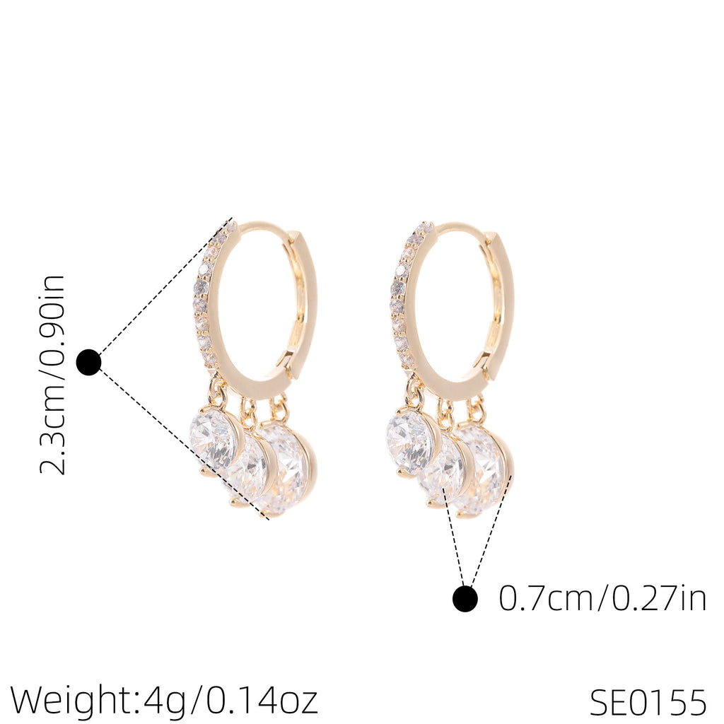 Round Zircon Pendant Earrings, Minimalist Niche Luxury Hoop Earrings, Elegant Delicate Temperament Ear Jewelry