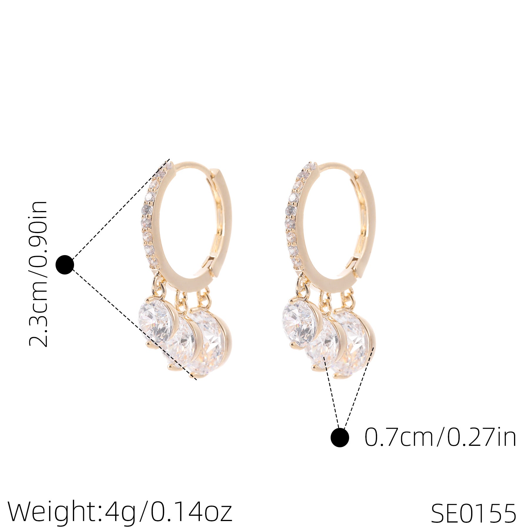 Round Zircon Pendant Earrings, Minimalist Niche Luxury Hoop Earrings, Elegant Delicate Temperament Ear Jewelry
