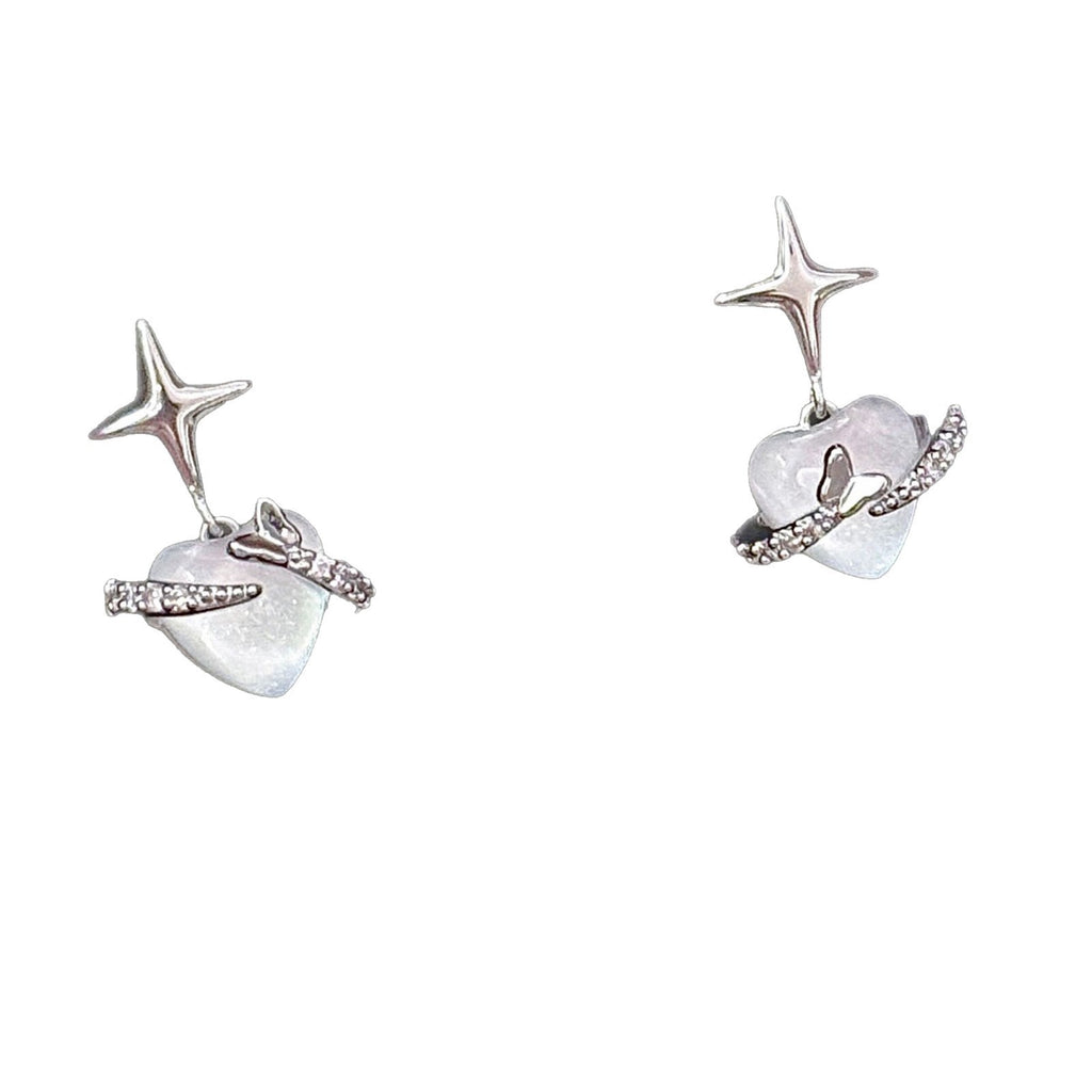 Korean Japanese Style Heart Star Zircon Earrings, Luxury High Grade Exquisite Ear Studs, Niche Fashion Jewelry Wholesale