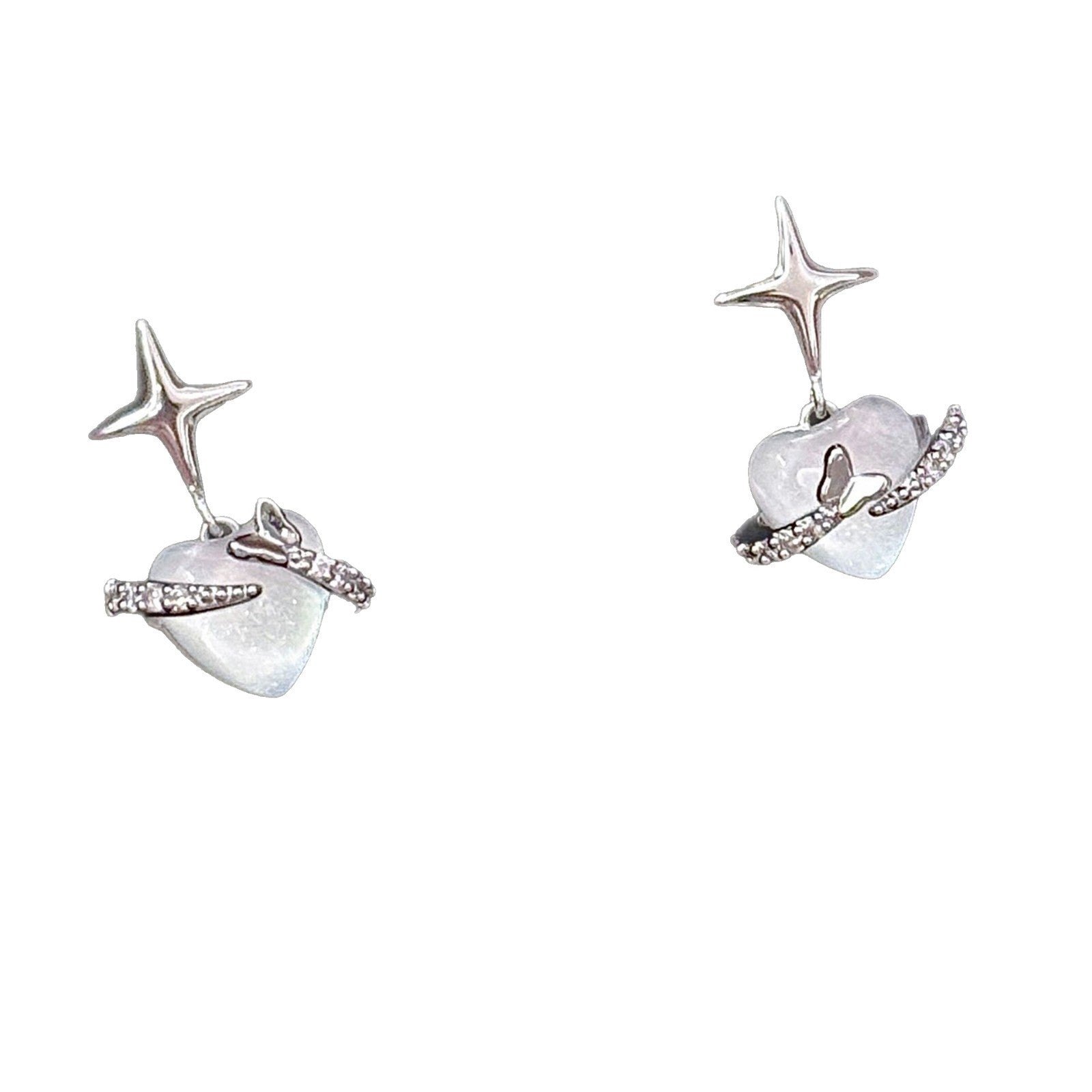Korean Japanese Style Heart Star Zircon Earrings, Luxury High Grade Exquisite Ear Studs, Niche Fashion Jewelry Wholesale