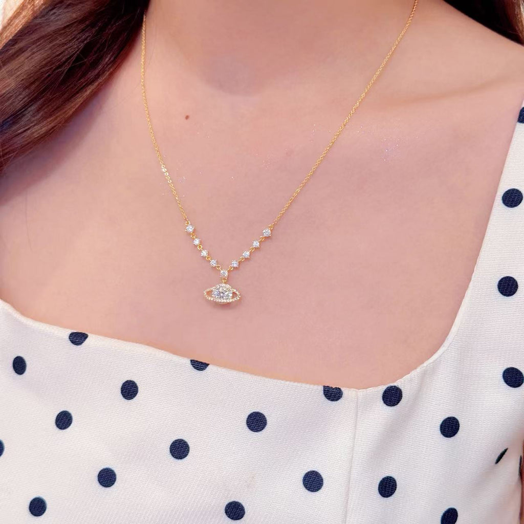 Luxury Saturn Necklace, Natural Zircon Clavicle Chain, Niche Fashion Jewelry