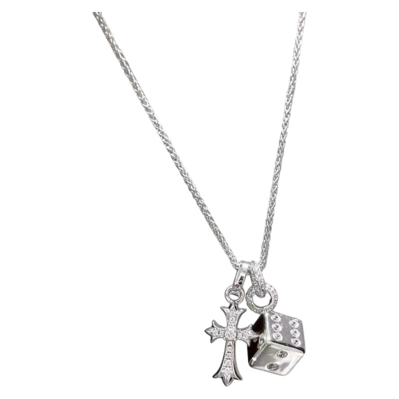 Cross Dice Pendant Necklace, Elegant Trendy Daily Neck Jewelry