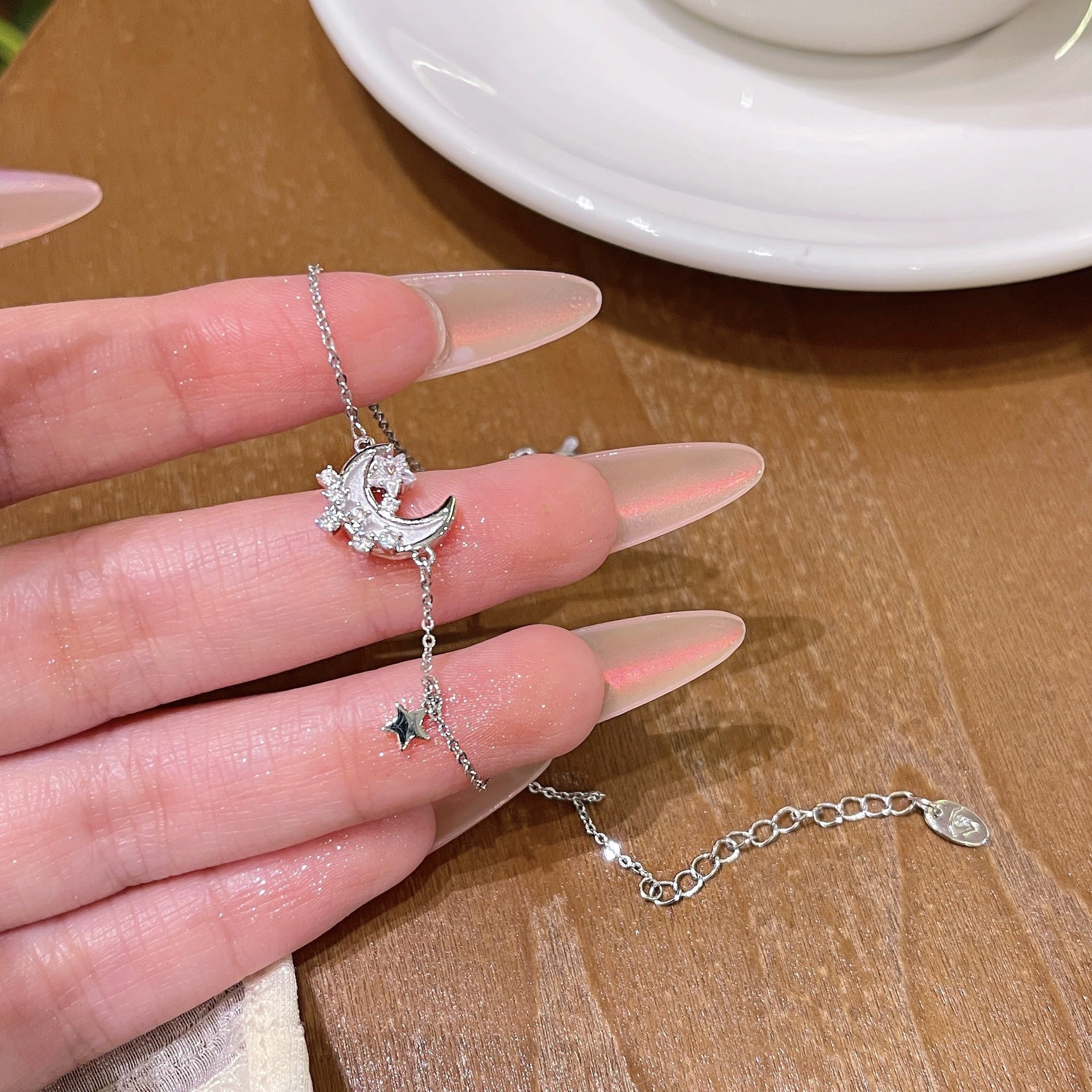 Solid Silver Moon Broken Silver Bracelet, Elegant Fresh Daily Hand Ornament