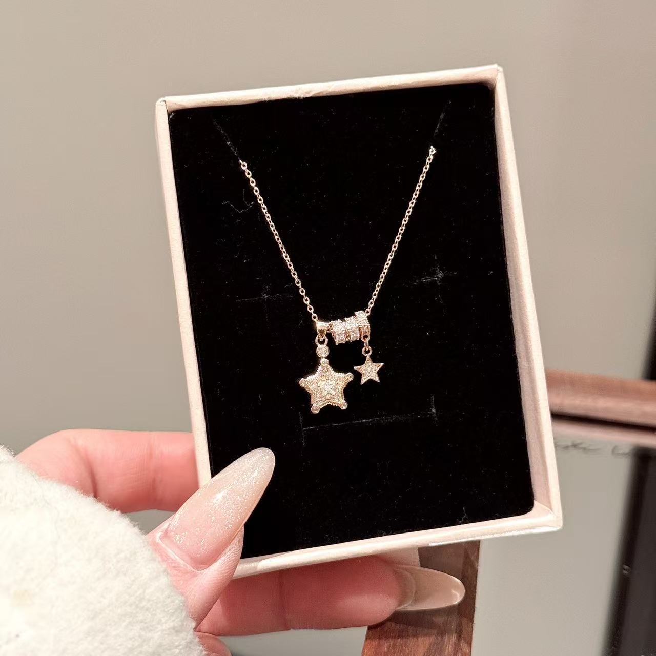 Korean Star Zircon Clavicle Chain, Elegant Trendy Daily Women Pendant Necklace