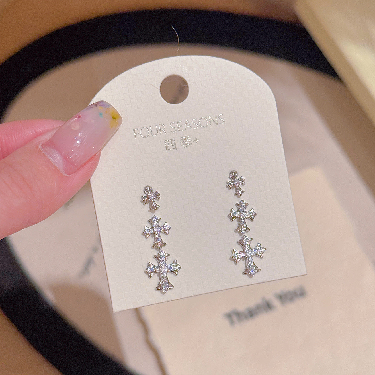 3 Pairs Cross Stud Earrings Set, Luxury Dainty Sweet Cool Style Earrings, All-match Daily Commute Jewelry