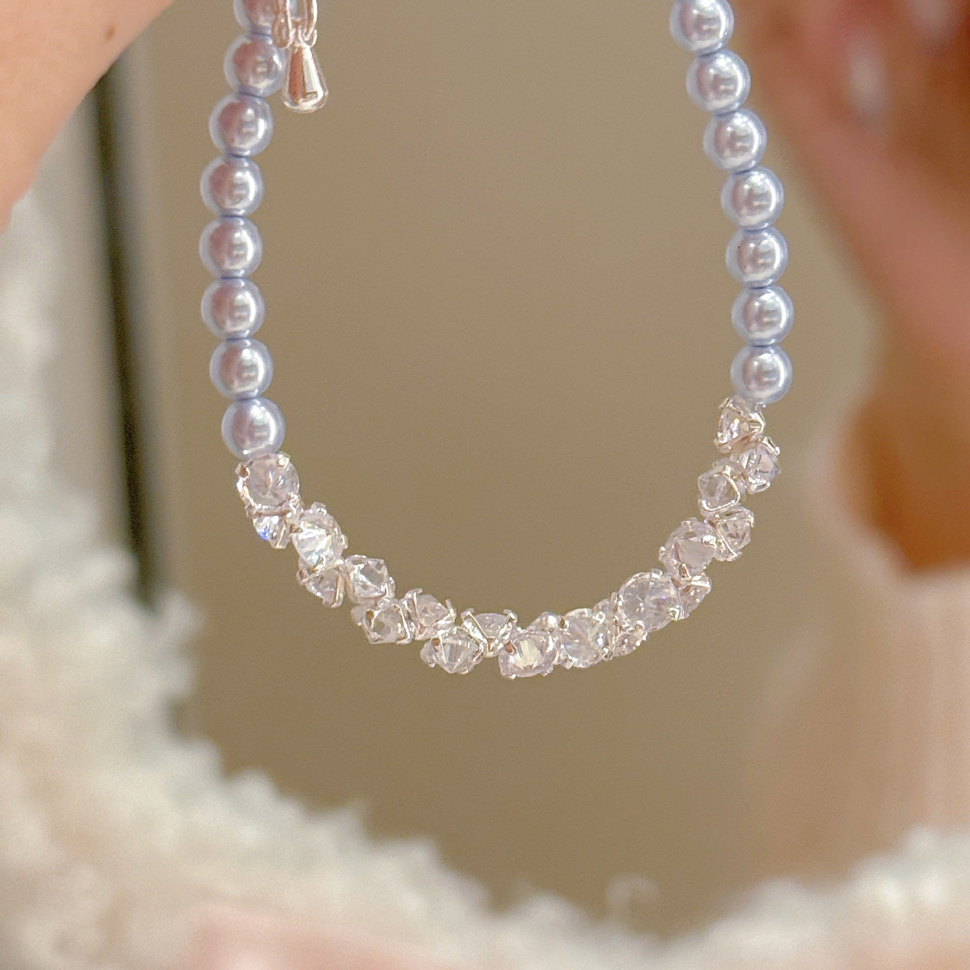 Diamond Encrusted Pearl Bracelet, Light Luxury Cold Style Elegant Stylish Daily Matching Women Hand Accessories