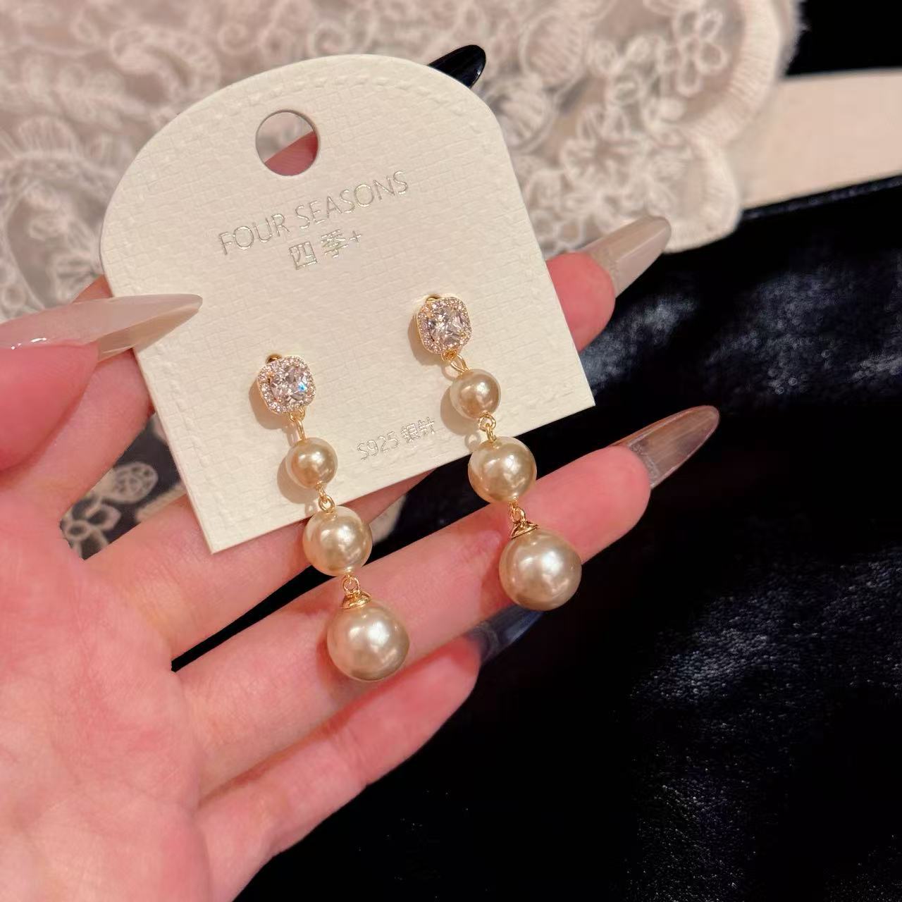 Luxury Long Tassel Pearl Dangle Earrings, Dainty Elegant Face Slimming All-Match Women Drop Ear Jewelry