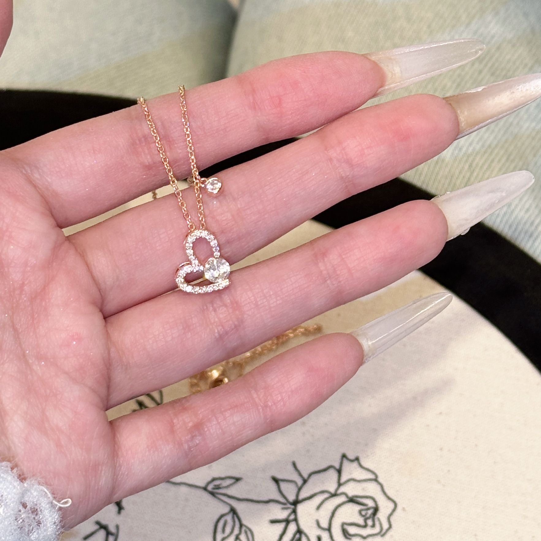 Heart Cubic Zirconia Necklace, Minimalist Dainty Luxury Clavicle Chain, Trendy European American All-match Women Jewelry