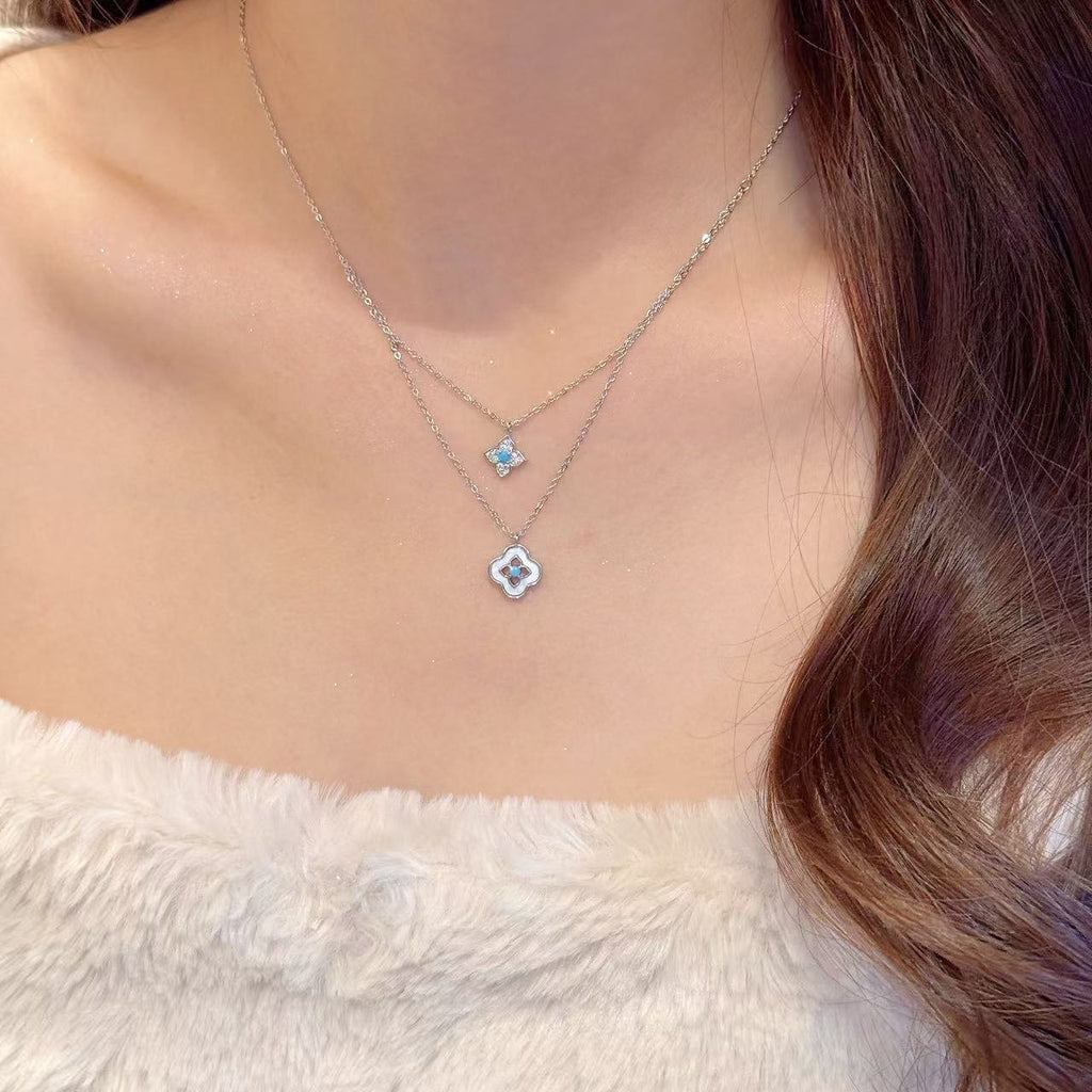 Four-leaf Clover Zircon Layered Necklace, Elegant Luxury Daily Fashion Pendant