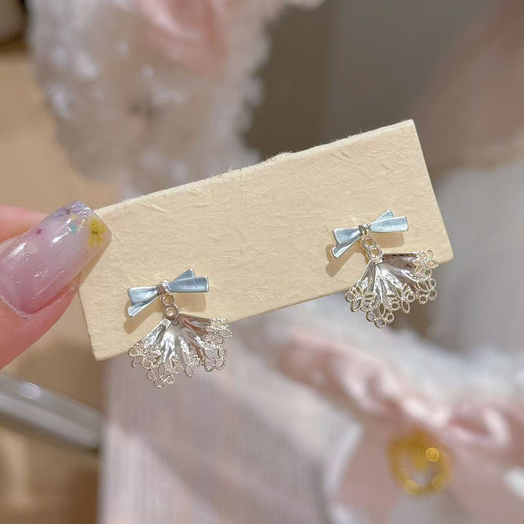 Ballet Aesthetic Bow & Lace Skirt Stud Earrings, Luxury Sweet Niche Dainty All-match Women Earrings