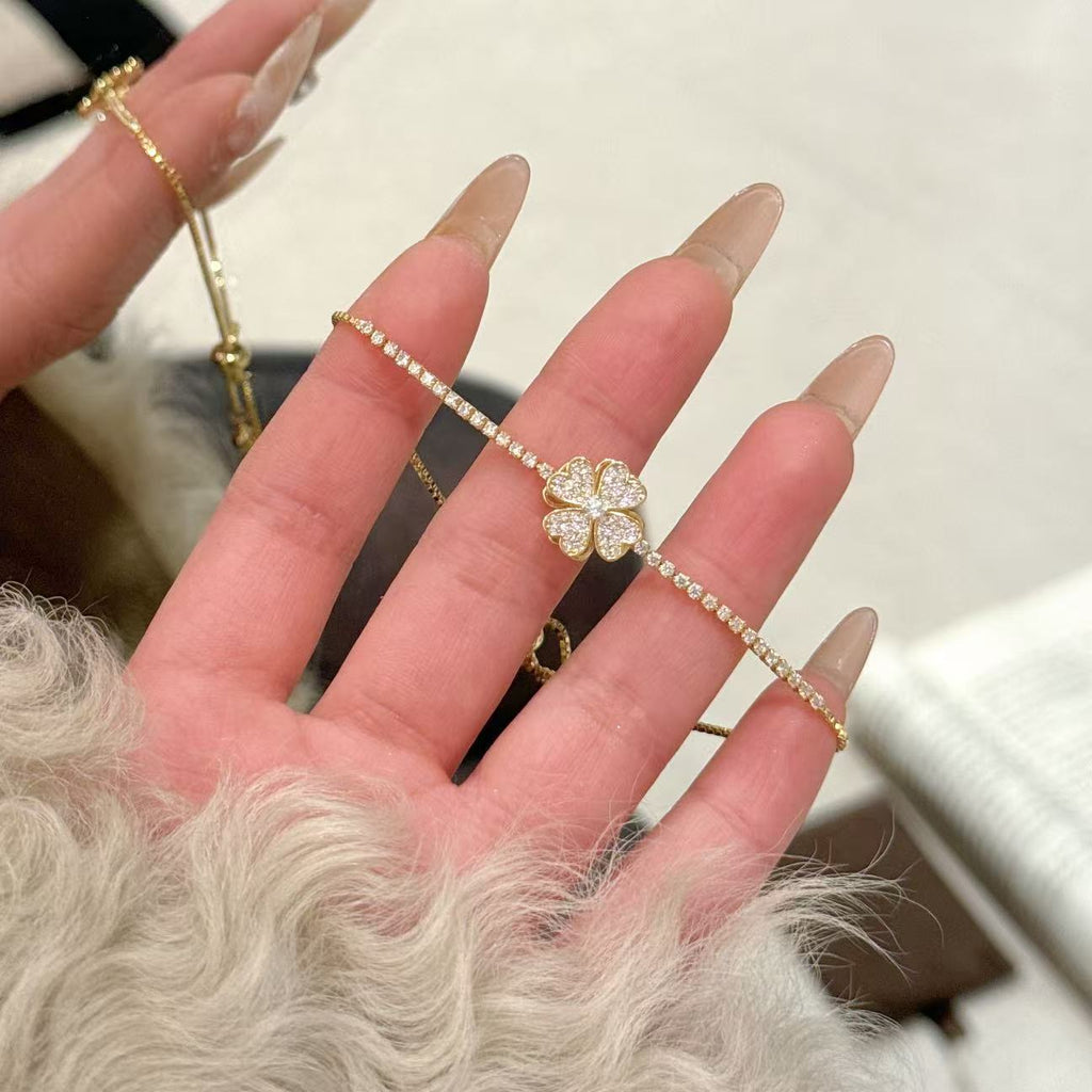 Shiny Four Leaf  Zircon Pull Bracelet Minimal Luxury Women Jewelry