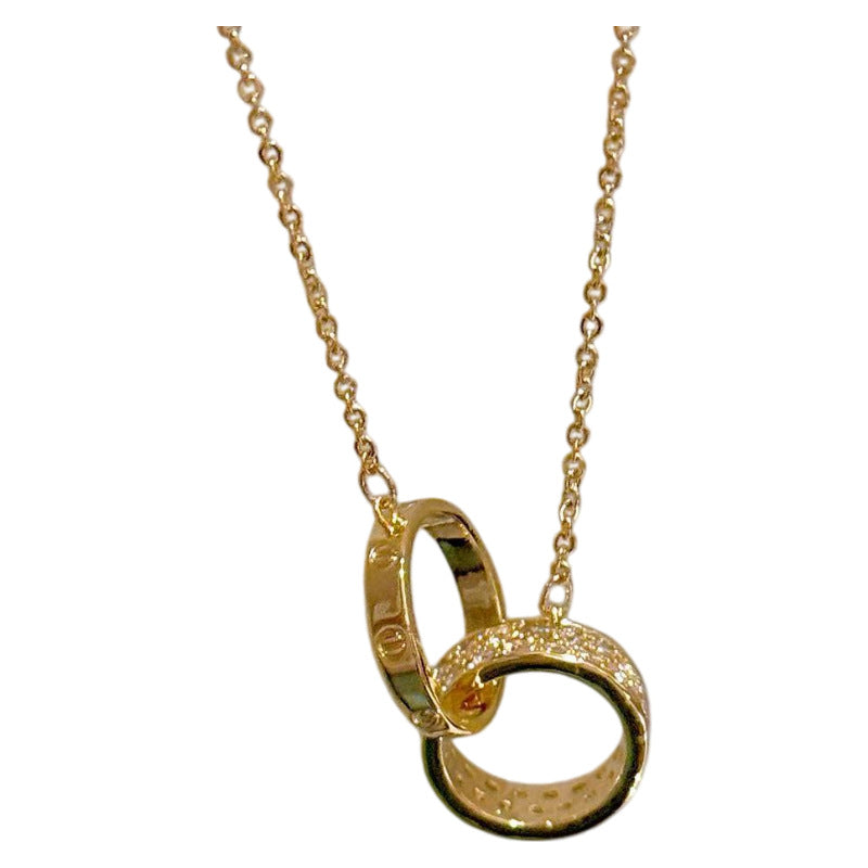 Interlocking Double Circle Necklace, Minimalist Luxury Clavicle Chain, Elegant Exquisite Fashion Jewelry Gift
