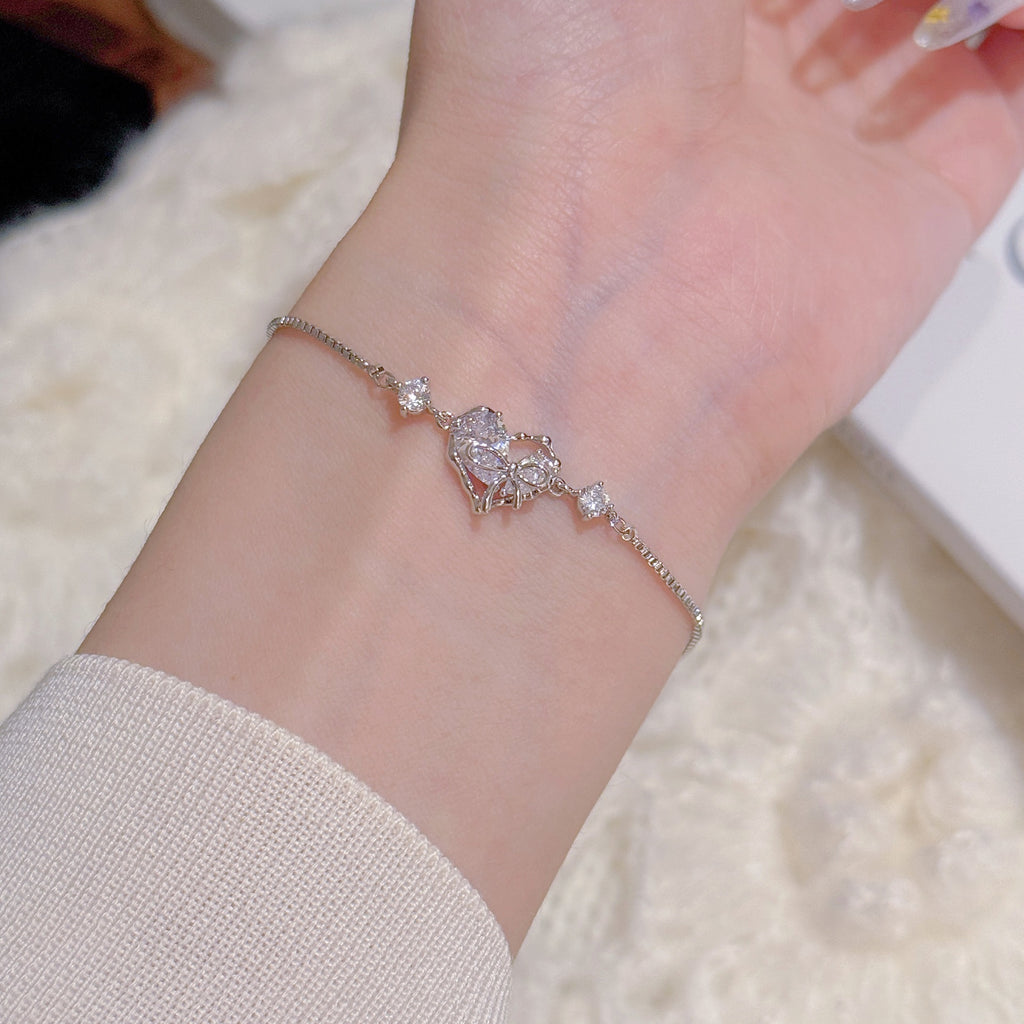Sweet Bow Bracelet, Luxury Niche Hollow Hand Jewelry, Fresh Cold Style Exquisite Versatile Bracelet