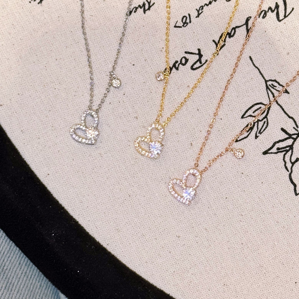 Heart Cubic Zirconia Necklace, Minimalist Dainty Luxury Clavicle Chain, Trendy European American All-match Women Jewelry