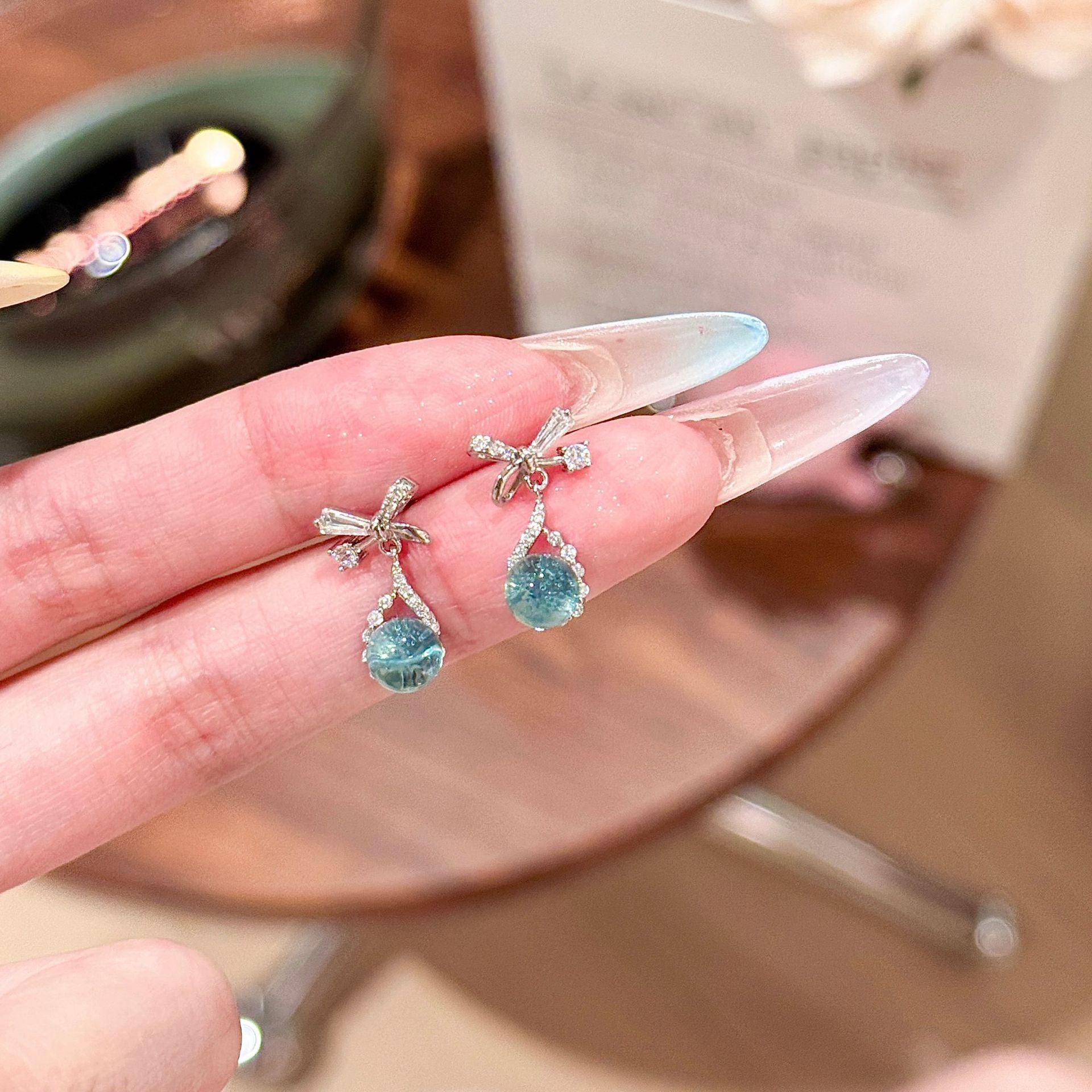 Bow & Teardrop Zircon Earrings, Dainty Luxury Drop Earrings for Women, 925 Sterling Silver Stud Earrings with Design Sense