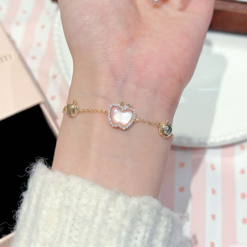 Pink Apple Natural Shell Bracelet, Sweet Elegant Daily Fashion Hand Ornament