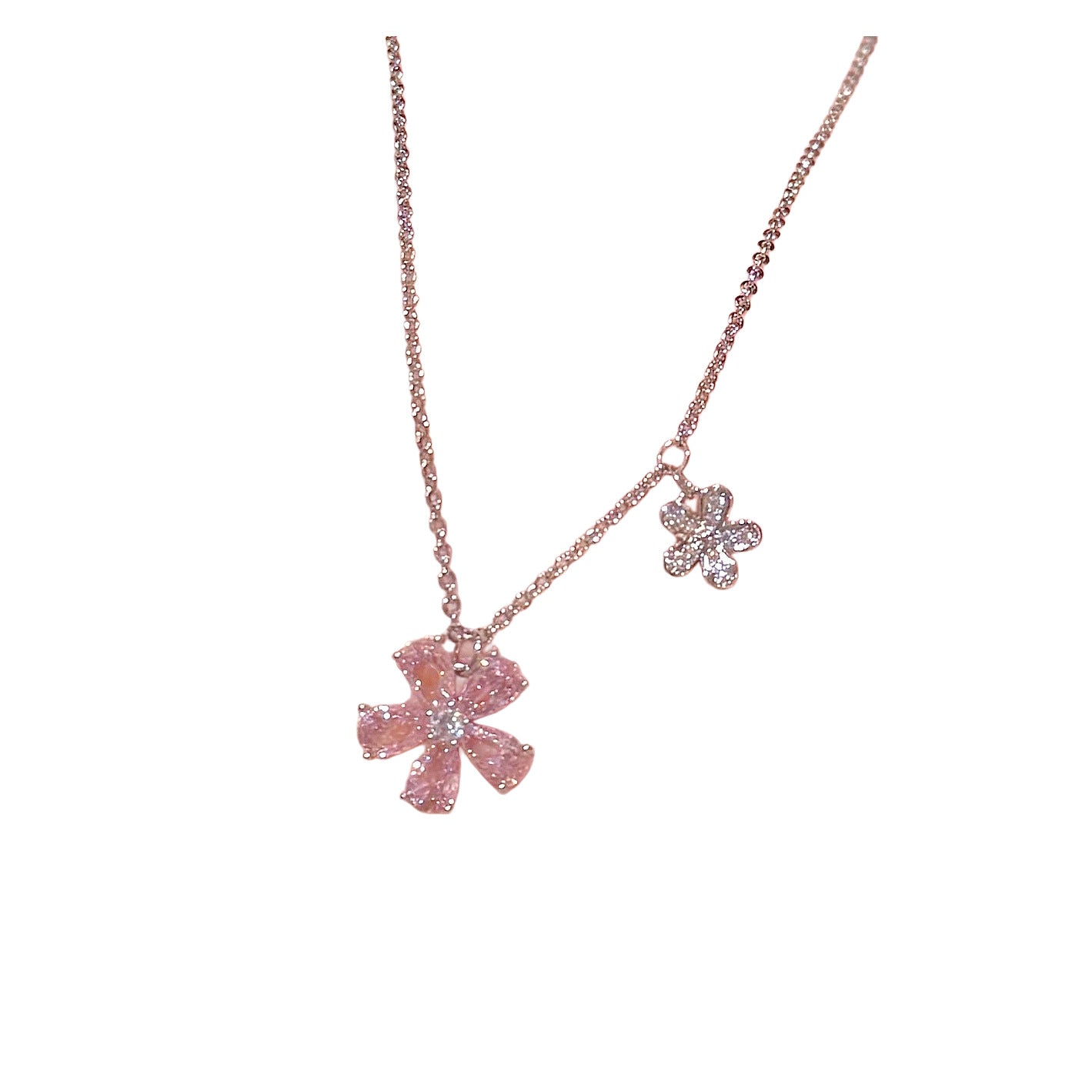 Cherry Blossom Pendant Necklace Sparkling Elegant Clavicle Chain Sweet Fashion Jewelry for Girls