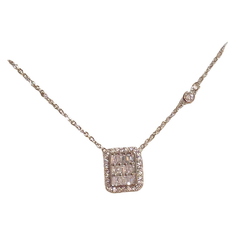 Upscale Sugar Cube CZ Clavicle Necklace Luxury Rich Lady Daily Pendant Chain