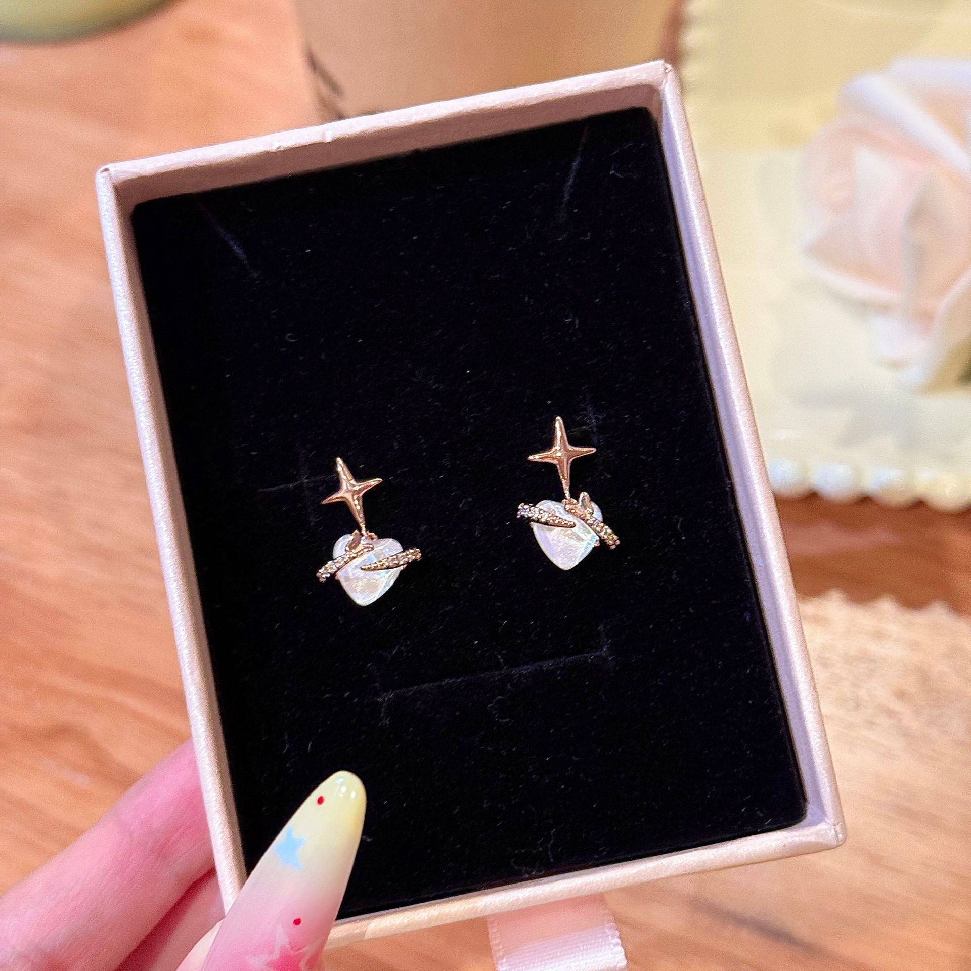 Korean Japanese Style Heart Star Zircon Earrings, Luxury High Grade Exquisite Ear Studs, Niche Fashion Jewelry Wholesale