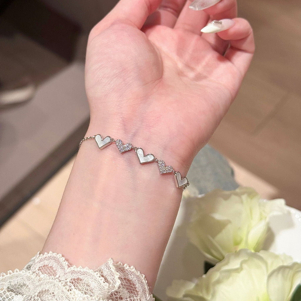 Korean Style Shell Heart Bracelet, Retro Design Luxury Niche Elegant Hand Jewelry