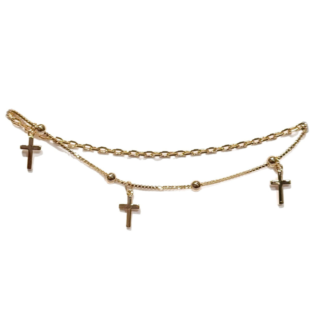 Double Layer Cross Bracelet for Women, Trendy Stackable Wrist Jewelry, Luxury Cool Neutral Style Fashion Personality Bracelets