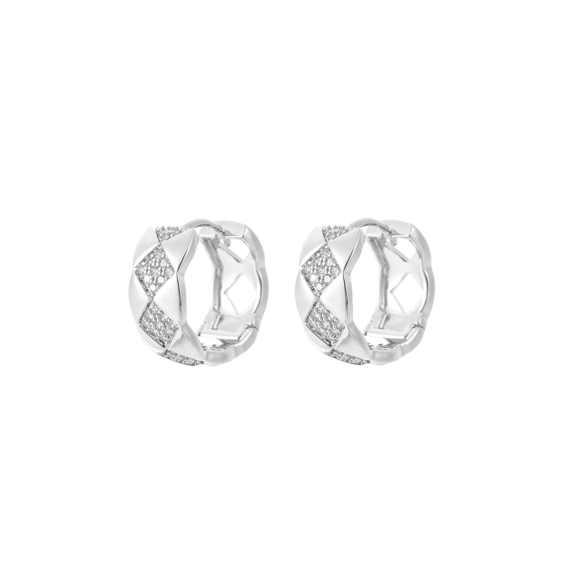 Square Plaid Pattern Ear Buckles, Micro Paved Zircon Geometric Earrings, Luxury Elegant Versatile Women Jewelry