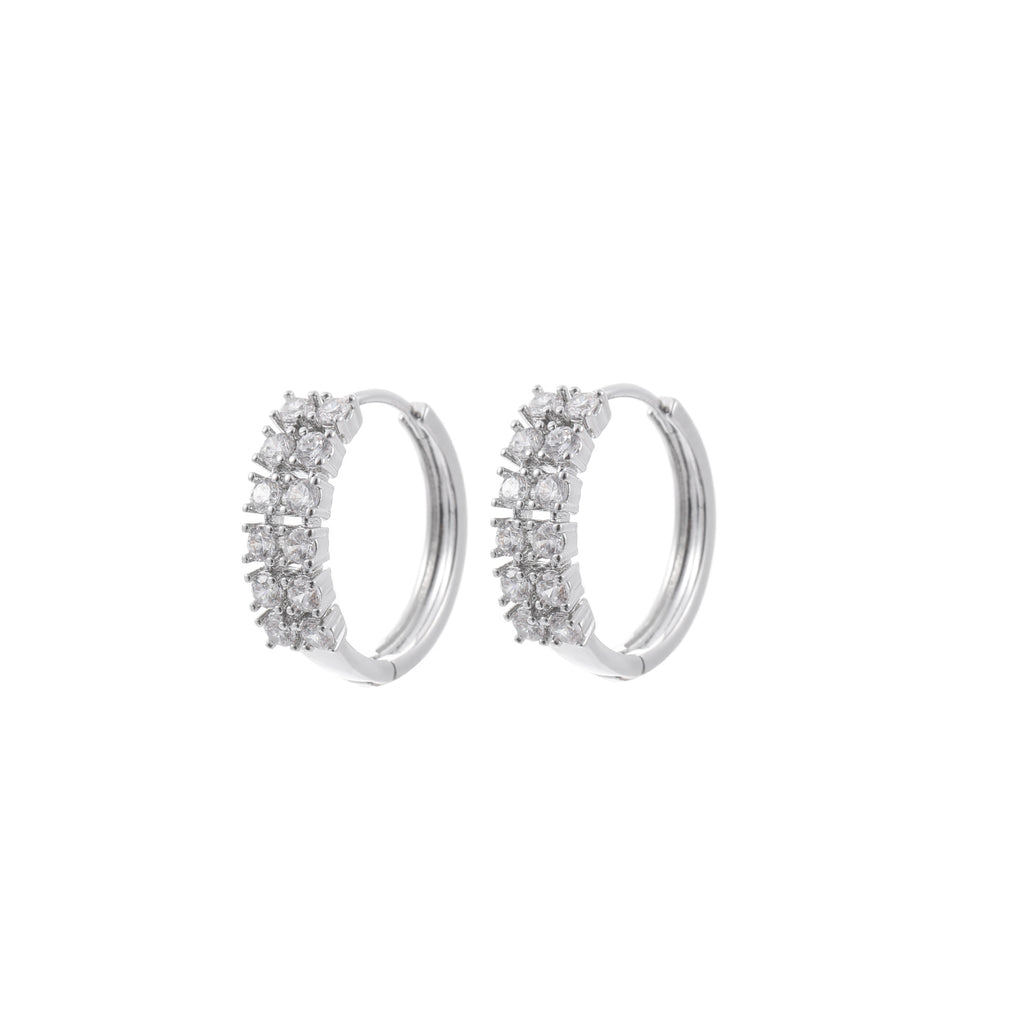 Korean Double Row Micro-inlaid Zircon Hoop Earrings, Niche Design Delicate Temperament Earrings, Versatile Luxury Fashion Ear Jewelry
