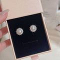 Vintage Sunflower Pearl Stud Earrings, S925 Sterling Silver Needle Earrings, Luxury Elegant Exquisite All-match Jewelry
