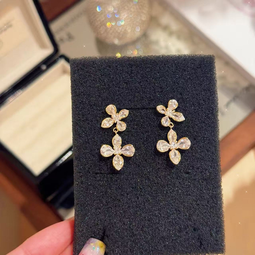 Floral Drop Dangle Earrings with S925 Sterling Silver Posts, Luxury Dainty Sweet Elegant All-match Stud Earrings