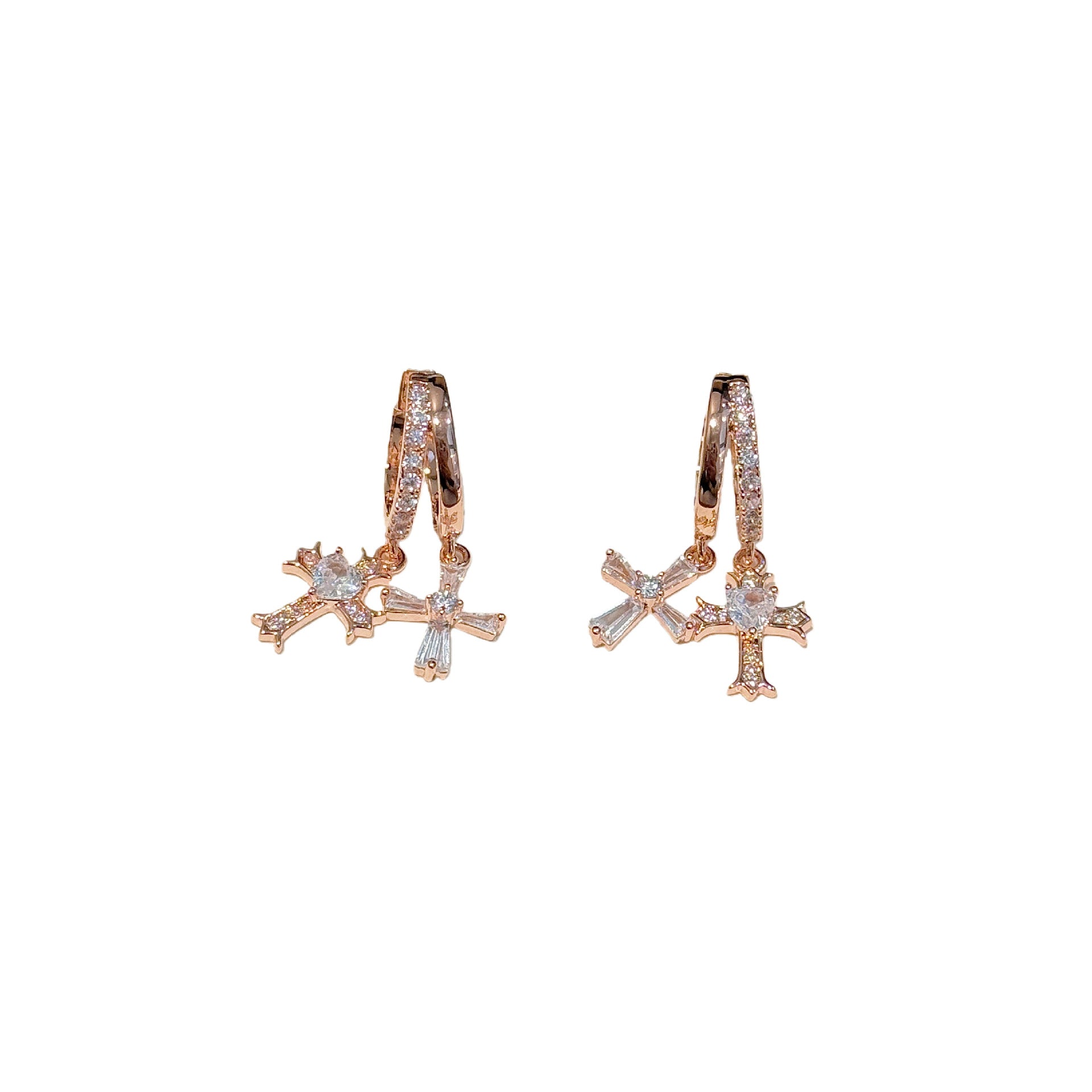 Luxury Bling Double Cross CZ Hoop Earrings Trendy Ladies Daily Earring