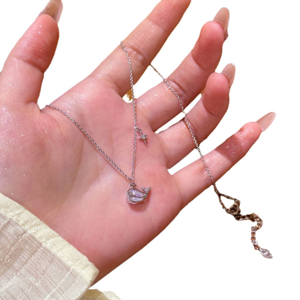 Lovely Dolphin Whale Pendant Necklace, Delicate Personalized Accessories, Elegant Daily Clavicle Chain