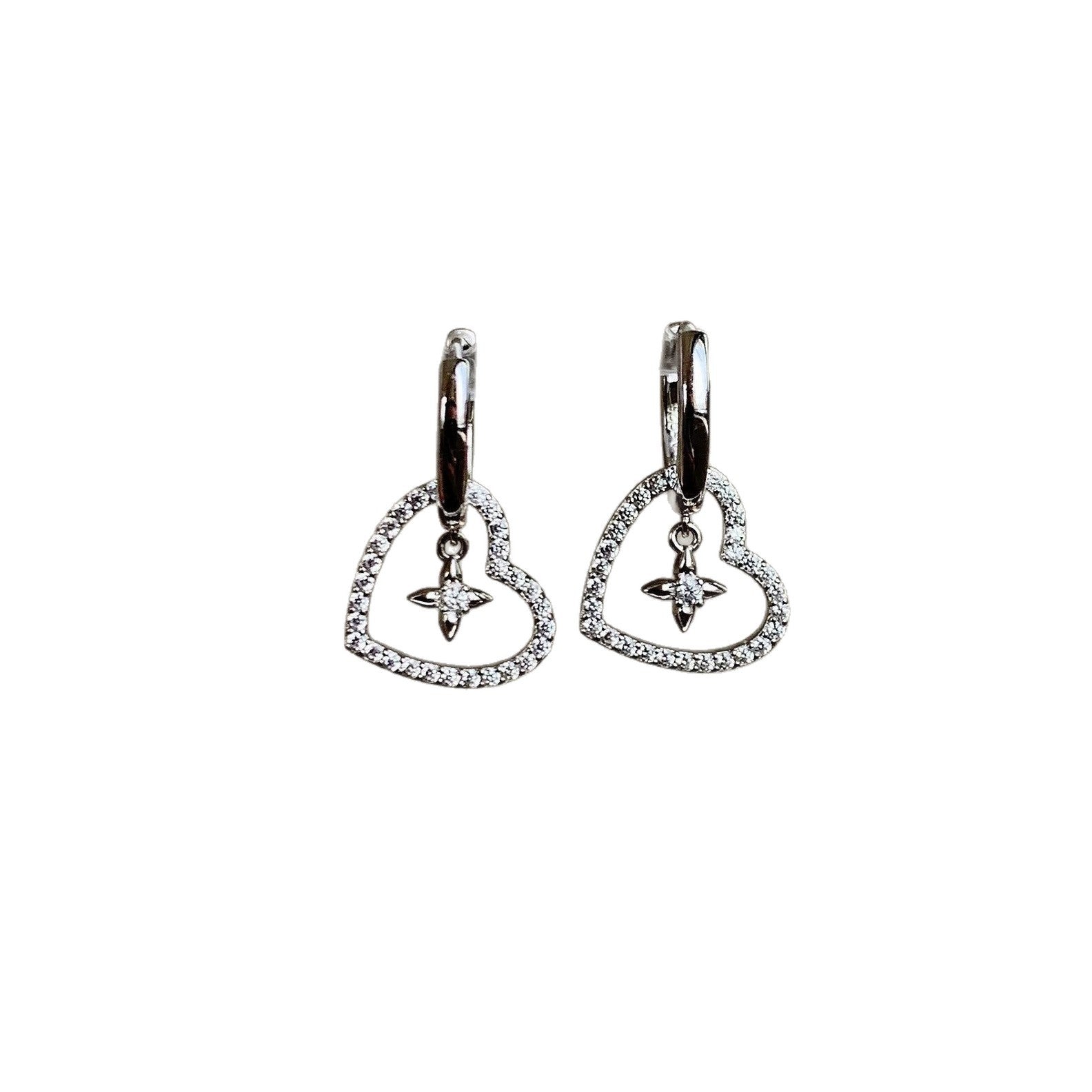 Hollow Heart Four-pointed Star Ear Buckles, 2026 New Sweet Luxury Elegant Noble Style Exquisite Earrings