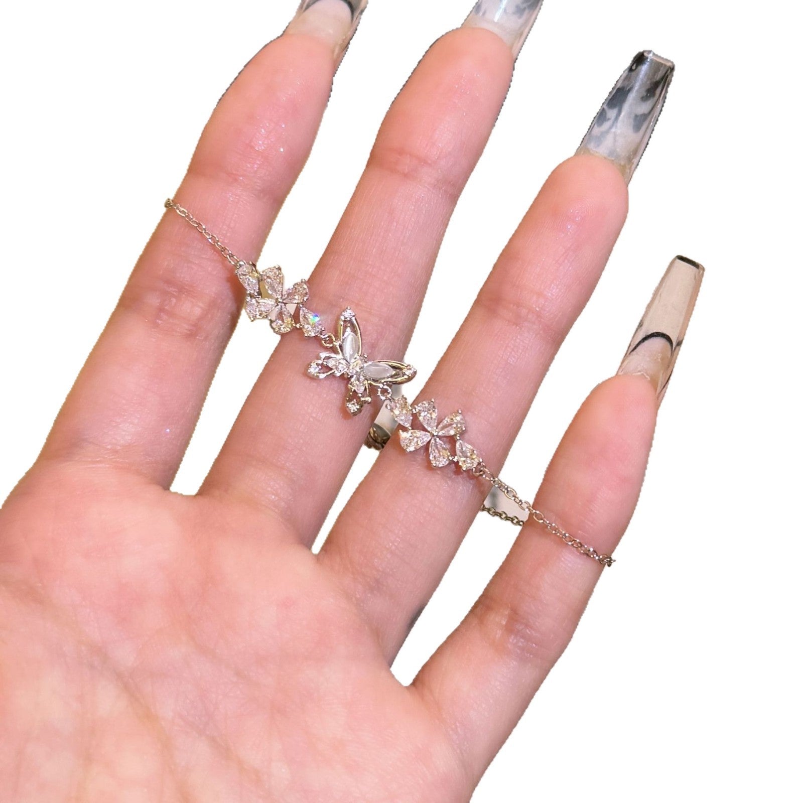 Butterfly & Flower Bracelet, Sparkling Cubic Zirconia Minimal Bangle, Luxury Elegant Dainty Versatile Fashion Hand Jewelry
