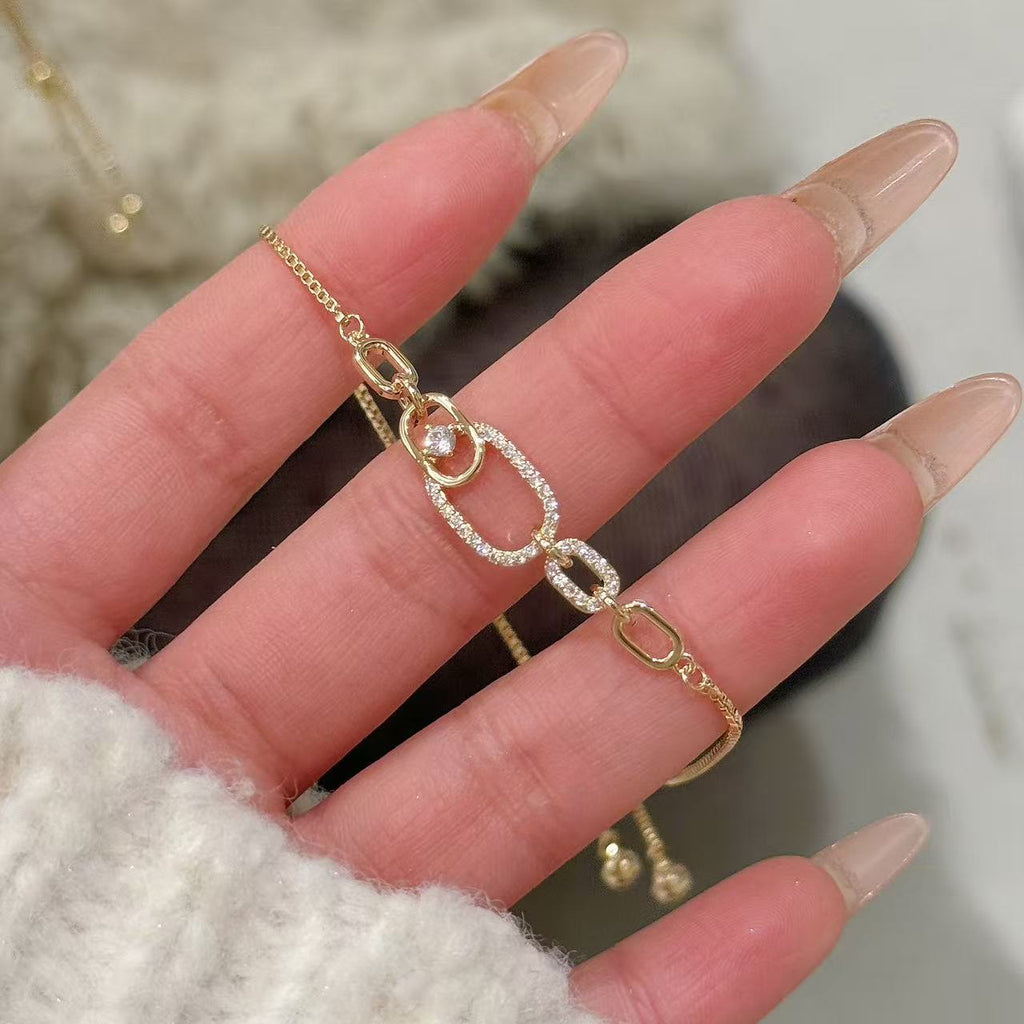 Interlocking Heart Bracelet, Luxury Sparkling Dance Crystal Bangle, Elegant High Sense Jewelry For Women