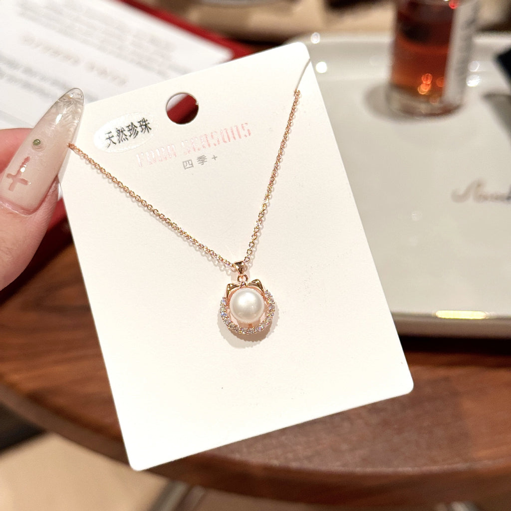 Natural Pearl Cat Necklace, Luxury Elegant Clavicle Chain, Niche Stylish All-match Temperament Jewelry