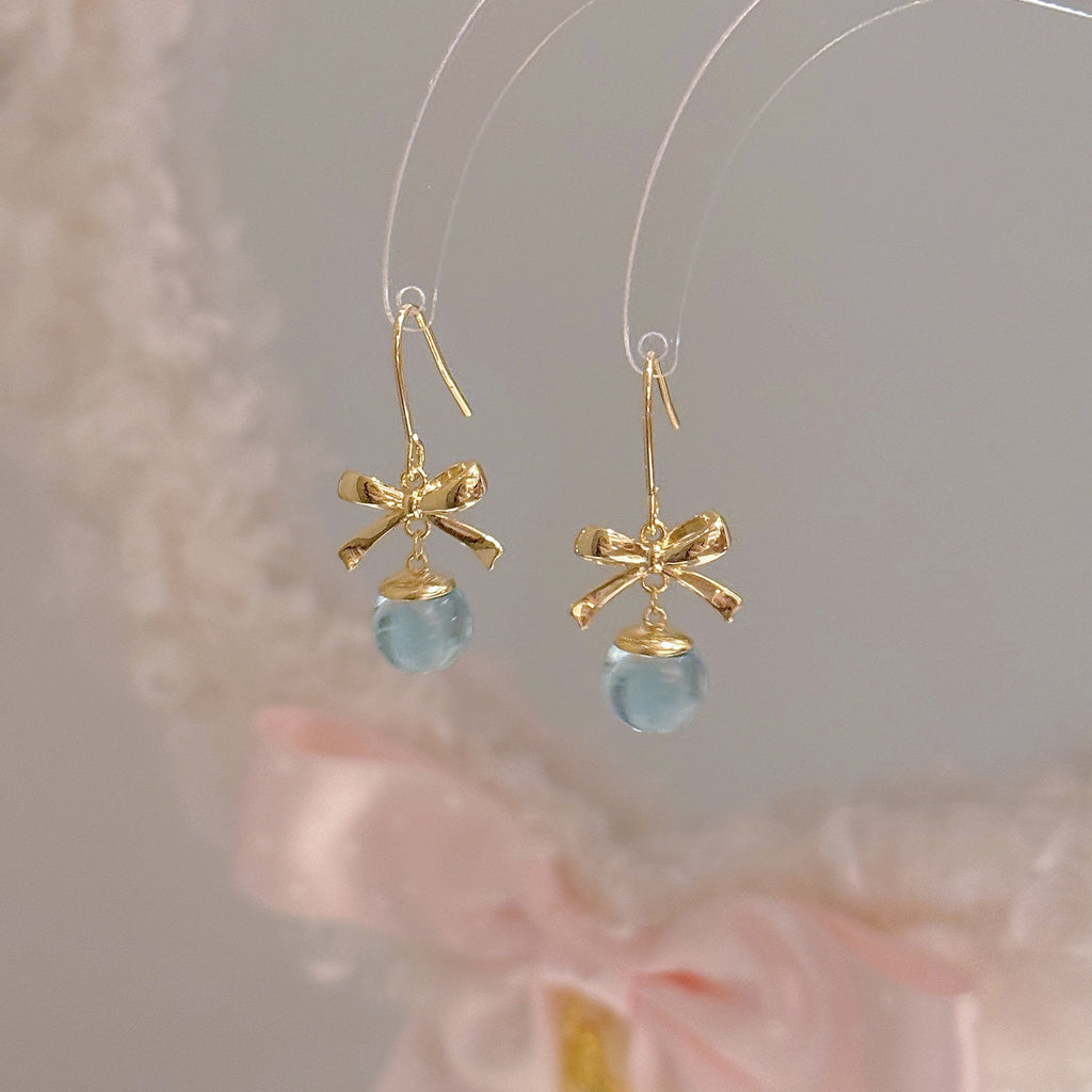 Bow Shaped Glass Dangle Earrings, Elegant Sweet Cool Style Hook Earrings, Luxury Delicate Temperament Jewelry for Women Daily Wear