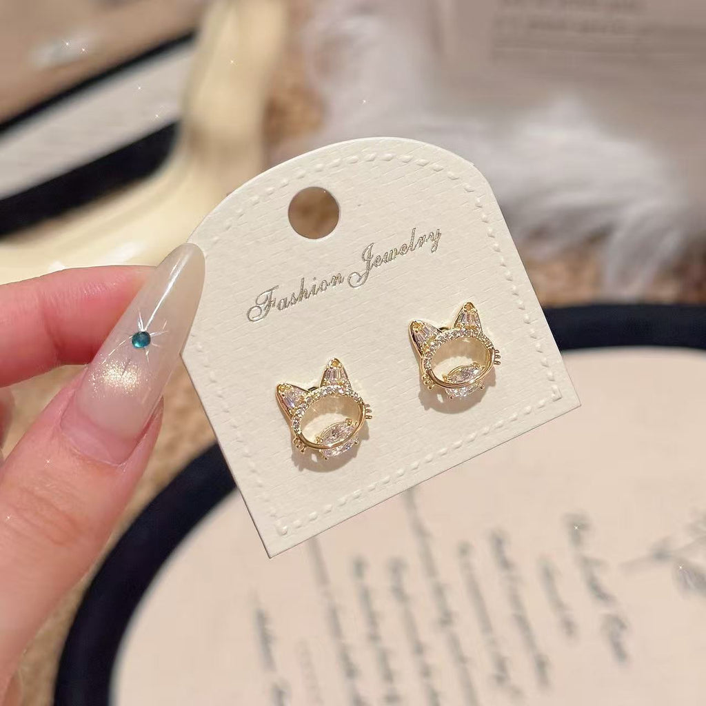 Luxury Sweet Cat Stud Earrings Daily Commute Ladies Ear Ornaments