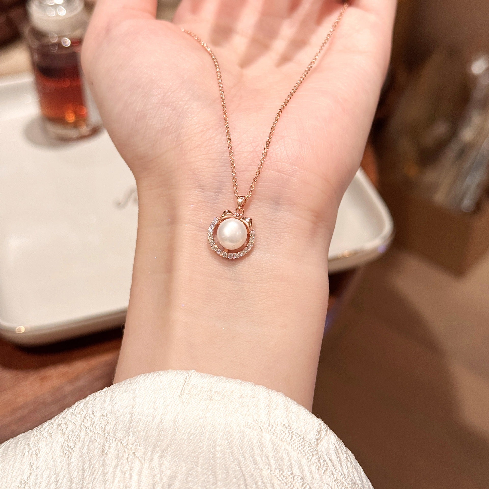 Natural Pearl Cat Necklace, Luxury Elegant Clavicle Chain, Niche Stylish All-match Temperament Jewelry