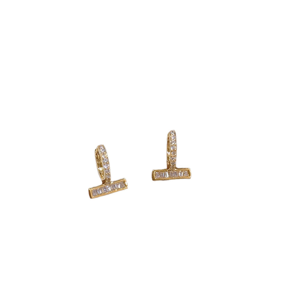 Sparkle Zircon T Shape Huggie Ear Buckles Minimal Luxury Women Earrings