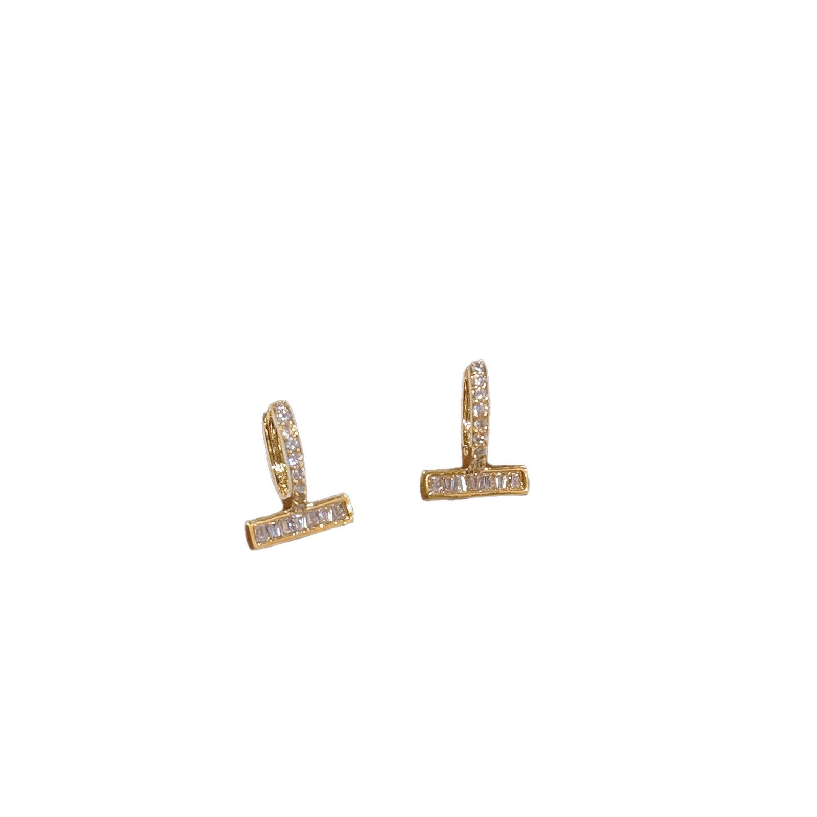 Sparkle Zircon T Shape Huggie Ear Buckles Minimal Luxury Women Earrings
