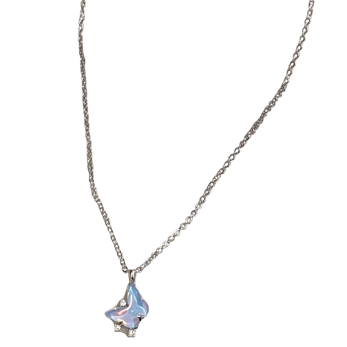 Korean Style Butterfly Necklace with Aquamarine, Minimalist Luxury Clavicle Chain, Niche Versatile Jewelry for Women