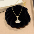 Sparkling Zircon Fan Necklace, Luxury Dress Pendant Clavicle Chain for Daily Wear