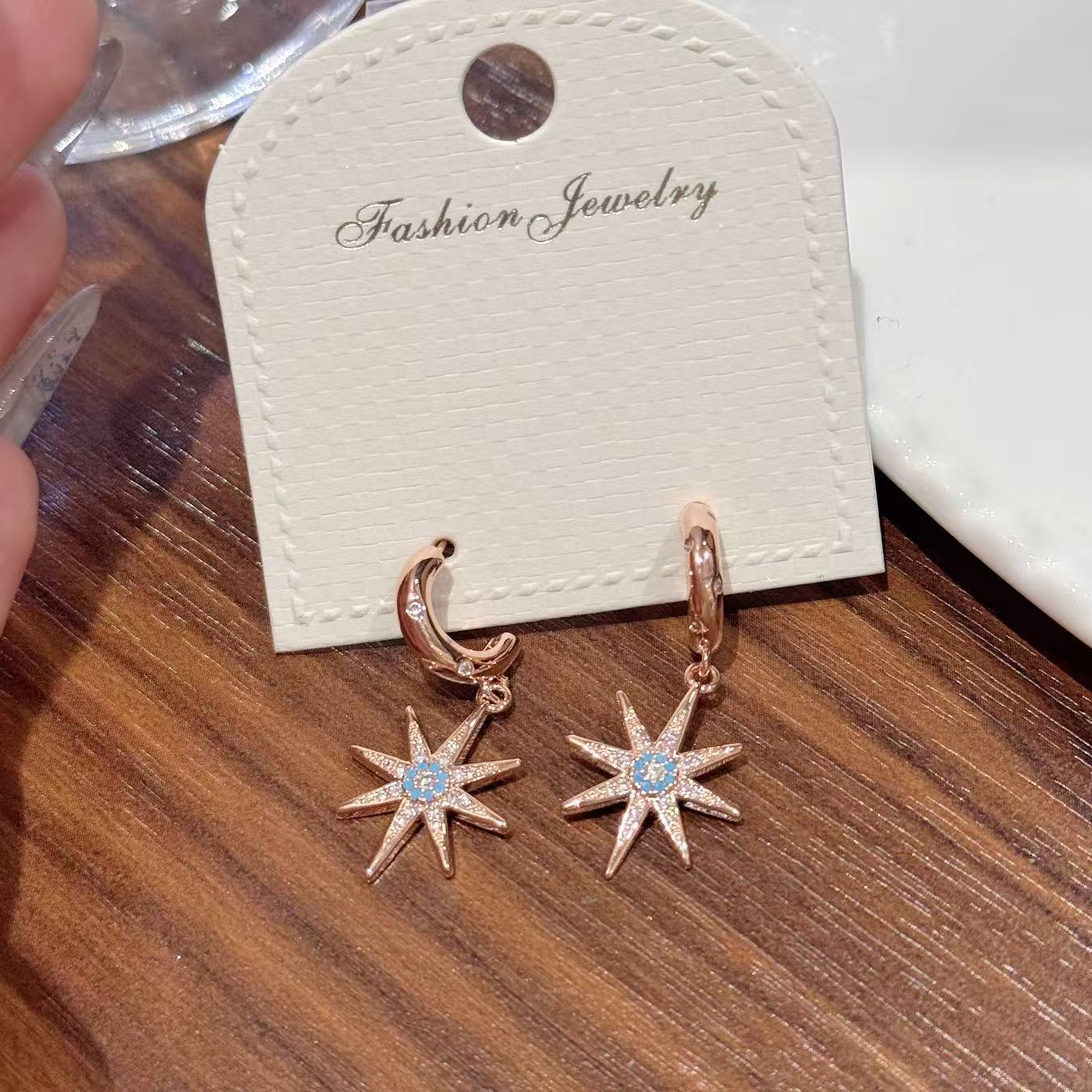 Cold Style Eight Pointed Star Dangle Earrings Luxury Women Jewelry
