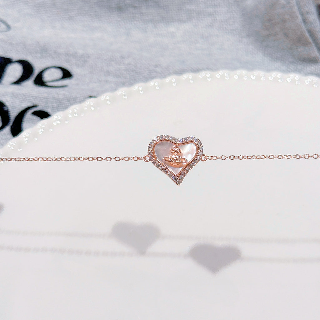 Saturn Heart Zircon Bracelet, Luxury Niche Vivienne Style Punk Hand Jewelry for Women